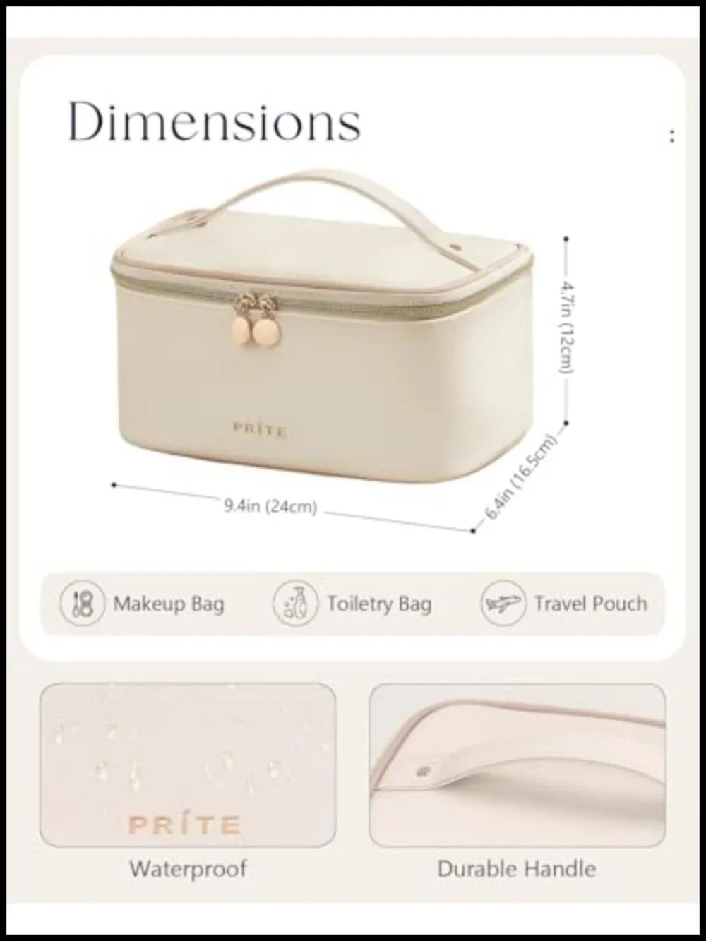 Waterproof PU Leather Large Capacity Cosmetic Bag with Handle and Divider